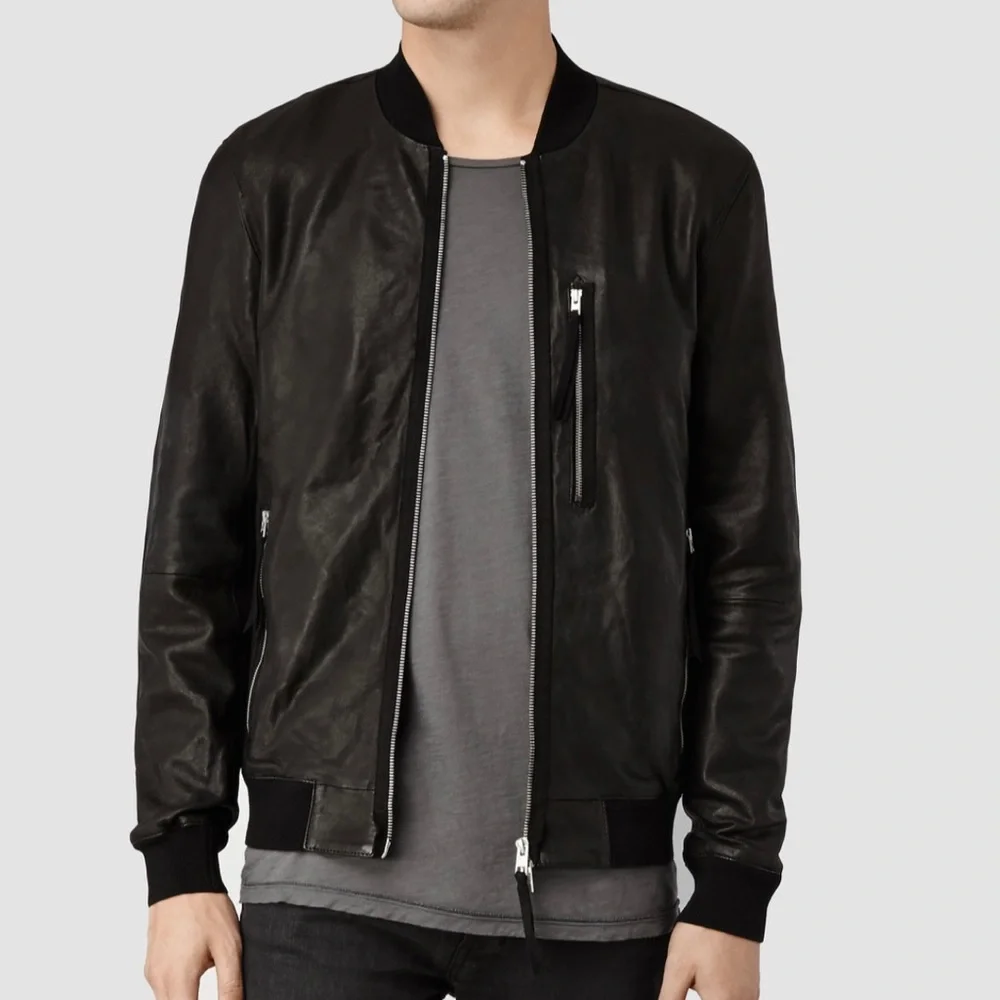 ALL SAINTS $595 LEATHER BOMBER/MOTO JACKET S - Picture 2 of 6